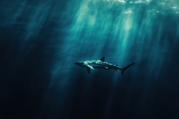 Naklejka premium Oceanic whitetip shark in serene ocean environment graceful and powerful
