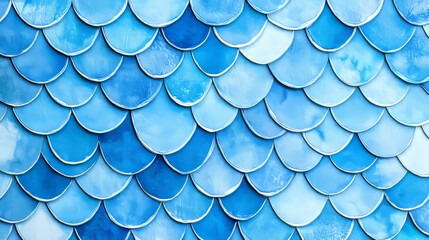 Fototapeta premium Vector seamless background in the form of fish scales consisting of blue stars. The fountain of the stars on white .