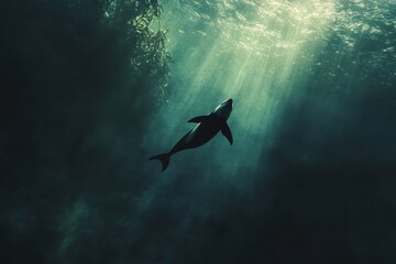 Orca swimming in deep ocean mysterious and powerful image