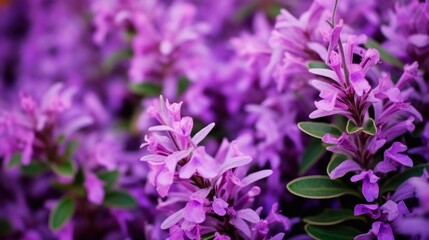 Fototapeta premium Green Cloud Texas Sage Shrub: A Stunning Decorative Plant for Summer Decoration and Abstract Purple Leaf Background (AR 16:9)