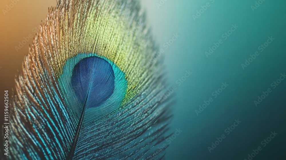 Aufkleber Intricate details of a peacock feather with vibrant colors and textures against a gradient background. Generative AI