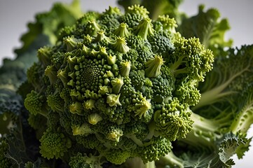 Vibrant Green Romanesco Broccoli Centered on a Plain Background
