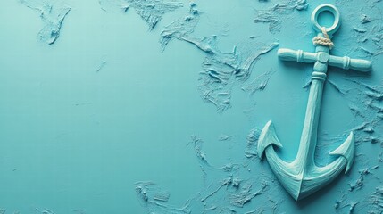 Nautical anchor on a textured blue background with ample copy space for text. Generative AI