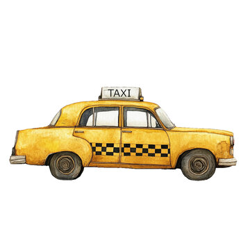 yellow taxi cab watercolor clipart