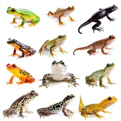 Naklejka premium Diverse Collection of Amphibians and Reptiles Displayed on a Clean White Backdrop