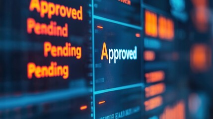 Obraz premium Digital approval interface close-up of pending and approved notifications in virtual workspace