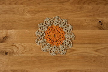 Beautiful hand-embroidered napkin, lying on the table