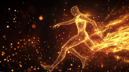 Obraz premium Fighter of the particles. The silhouette of the fighter is of little circles.
