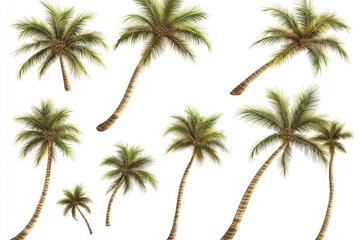 Modern set illustration of beautiful modern palm trees. Isolated on a white background