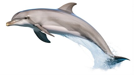 Fototapeta premium Isolated Grey Bottlenose Dolphin on White Background - Jumping Mammal of Aquatic Wildlife
