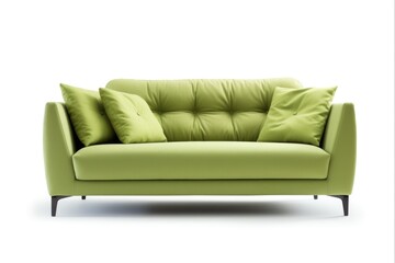 Fototapeta premium Isolated Modern Green Sofa with Pillows and Fabric. High-quality Studio Image of Couch for Architects
