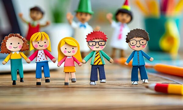 Colorful Cartoon Characters of Kids Dancing in a Playful Family Scene Illustration