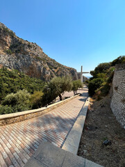 The Holy Monastery of Panagia Eleousa. The view of the large 16-meter-high Cross, which can be seen from afar on the mountainside, is the prototype of every believer.
