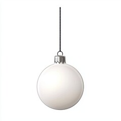 Elegant White Christmas Ornament Hanging from Silver Cord on a Simple Background, Perfect for Holiday Decorations and Festive Designs
