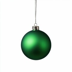 Elegant Green Christmas Ornament Hanging on a Silver String Against a Minimalist White Background, Perfect for Holiday Decoration Themes and Festive Celebrations