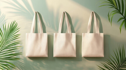 White blank tote bag mockup. Realistic 3d vector illustration set of fabric canvas eco pouch for shopping. Template of cotton cloth reusable shopper with handle. Handbag from ecological material.