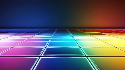 Vibrant colorful tiles glow abstract digital art modern gallery bright environment low angle view visual concept