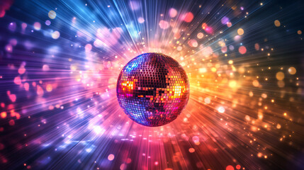Dance party cartoon landing page with glowing disco ball on purple neon glowing background. Invitation to night club event, recreational music show with hip hop modern compositions, Vector web banner