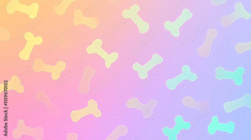 Poster Pastel rainbow background with scattered bone shapes.