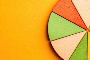 Colorful wooden pie chart design studio setting graphic art modern environment close-up view creative concepts