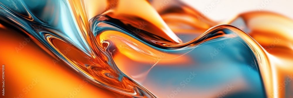 Leinwandbilder abstract glossy waves creating a vibrant and flowing composition with orange and blue hues under sof