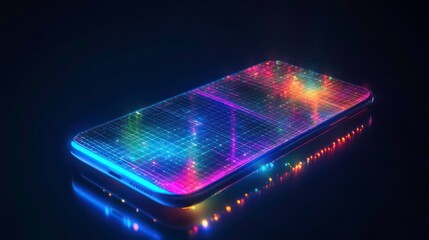Futuristic smartphone with vibrant data stream visualization on screen.