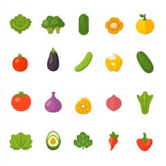 Fototapeta premium Modern color illustration of a vegetables icon collection.A contemporary color illustration featuring a collection of vegetables icons.Collection of vegetable icons presented in modern color