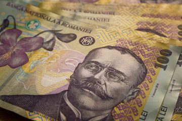 Romanian paper money. A pack of Romanian lei