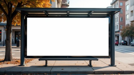 Fototapeta premium Suburban bus stop mockup featuring a large white billboard, perfect for creative advertising and banner campaigns.