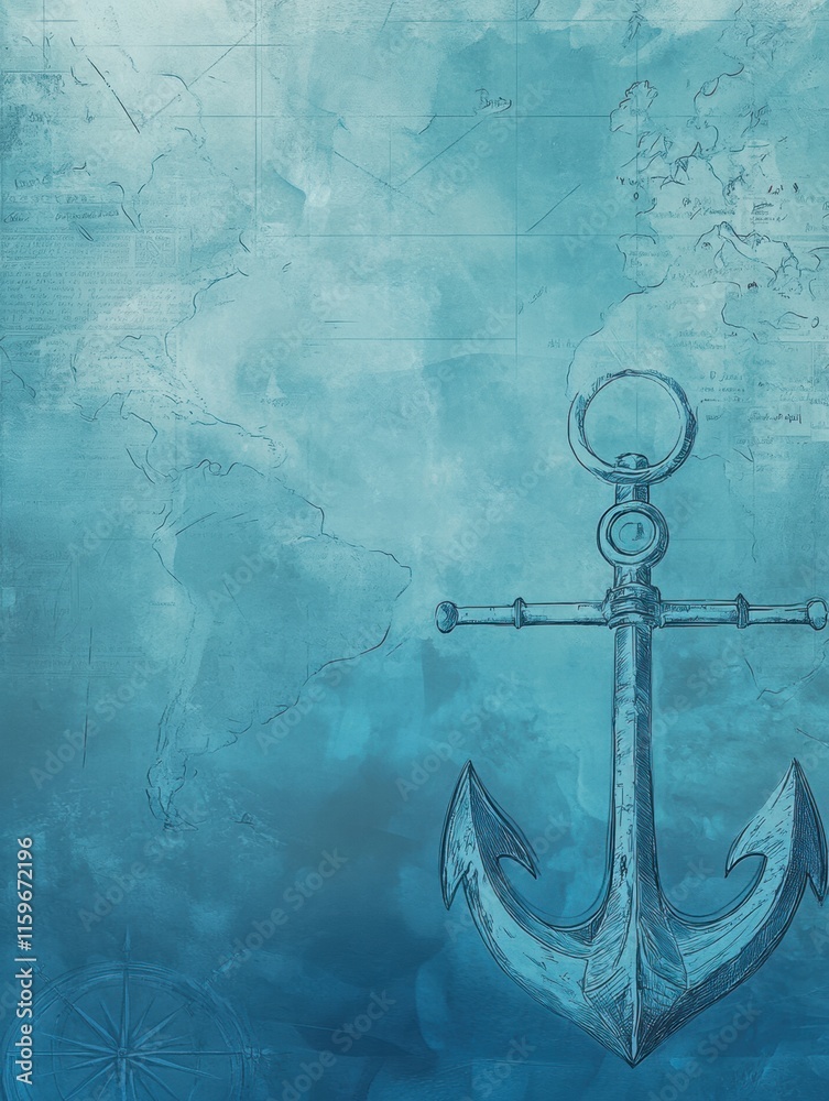 Aufkleber Vintage nautical anchor resting on a maritime map with ample space for text and design elements. Generative AI