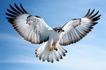 Majestic gyrfalcon flying in clear blue sky displaying agility