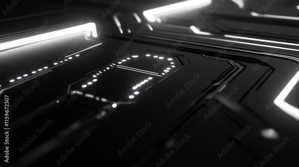 Aufkleber Abstract dark metallic surface with glowing lines and circuit board design.