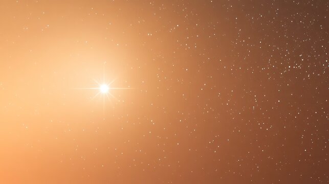 Bright star shining in a dark orange and brown space with scattered dust particles. - Powered by Adobe