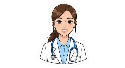 Fototapeta premium Cartoon Young Female Doctor Illustration. doctor with stethoscope. Cartoon Style Medical Worker