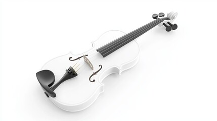 White classical wooden violin with bow in a claystyle design on a white background 3D rendering