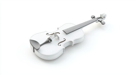 White classical wooden violin with bow in a claystyle design on a white background 3D rendering