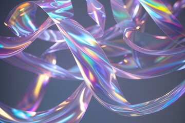 Vibrant Three Dimensional Iridescent Ribbons in Fluid Motion for Stunning Backdrops and Displays