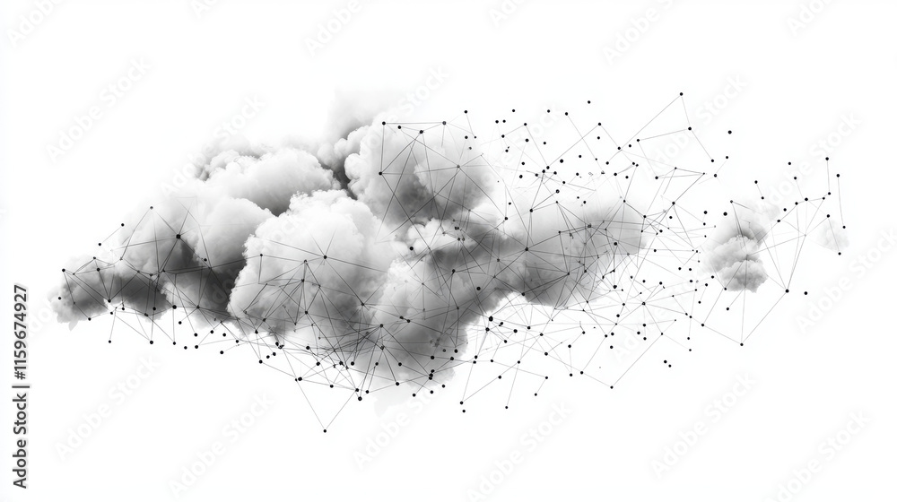 Wall mural a polygonal cloud design featuring triangles, dots, and a network of lines. this low-poly structure 