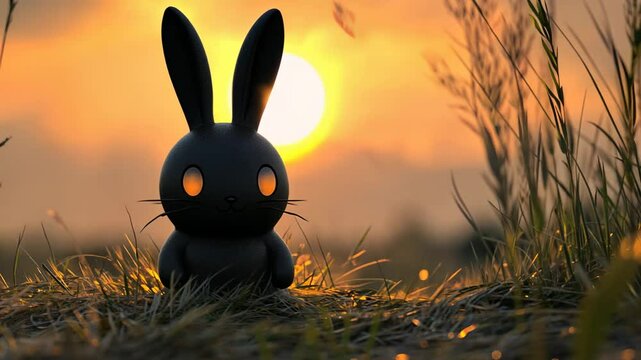 Cute Easter Bunny Cartoon Illustration with Pink Ears and Eggs