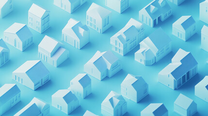 3D render of a building vector. The contours of houses on a blue drawing