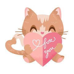 Red Cat Character Holding Valentines Day Card.