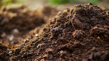 Fototapeta premium A pile of biodegradable waste in a backyard compost bin, rich organic matter, green and brown layers visible, soft natural lighting, focus on sustainability 