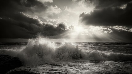 Fototapeta premium Dramatic Stormy Landscape with Rough Sea and Clouds