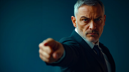 Fototapeta premium A man in a suit pointing at the camera