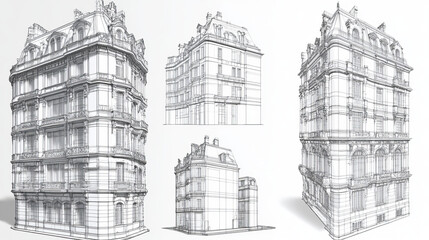 Obraz premium Perspective 3D render of building wireframe - Vector illustration