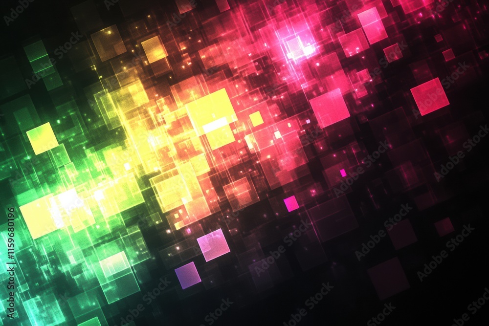 Aufkleber Glowing abstract mosaic design with vibrant pixelated elements creating a dynamic visual experience. Generative AI