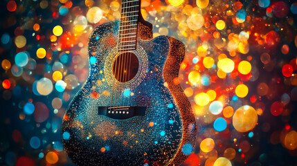 Fototapeta premium Guitar of the particles. The guitar is composed of circles and dots. Vector illustration