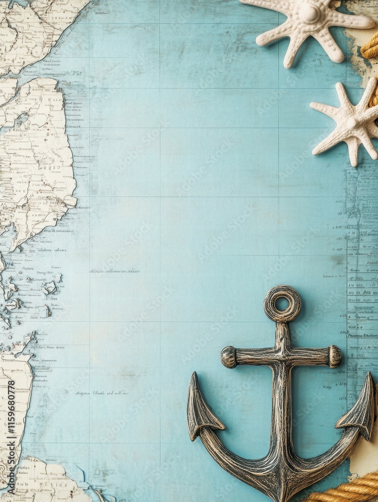 Leinwandbilder Nautical map with anchor and marine elements featuring ample space for personalized text. Generative AI