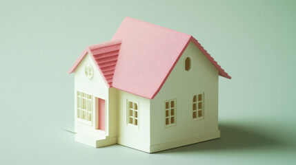 House inside the box. House a 3D model. The house as a gift. House with pink roof