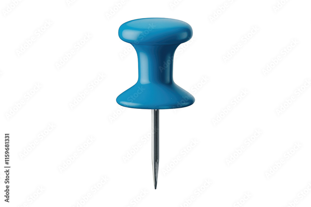 Poster a single, blue thumbtack with a metallic pin, isolated on a transparent background. background remov